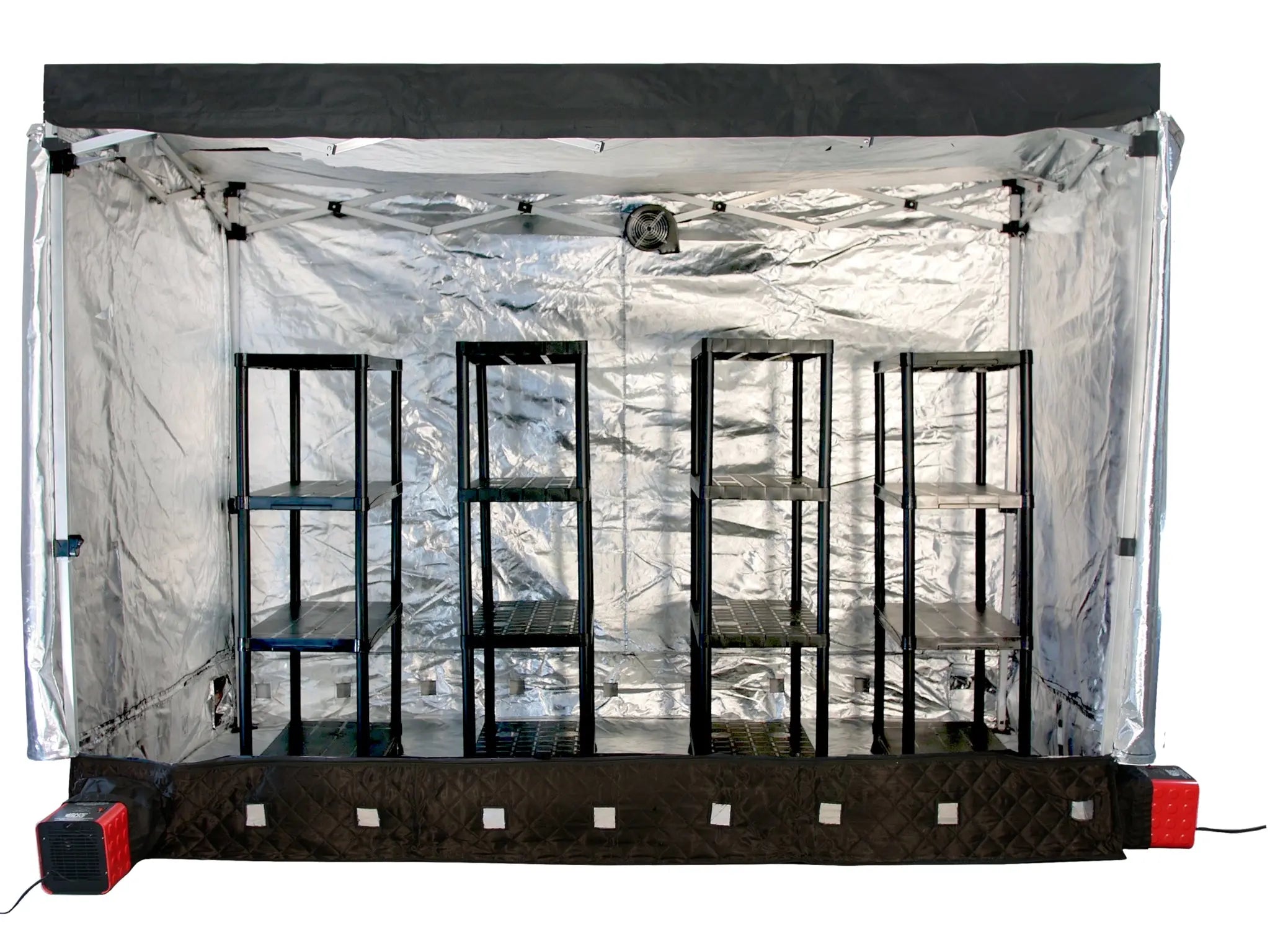ZappBug Room open with four empty self standing plastic shelves 